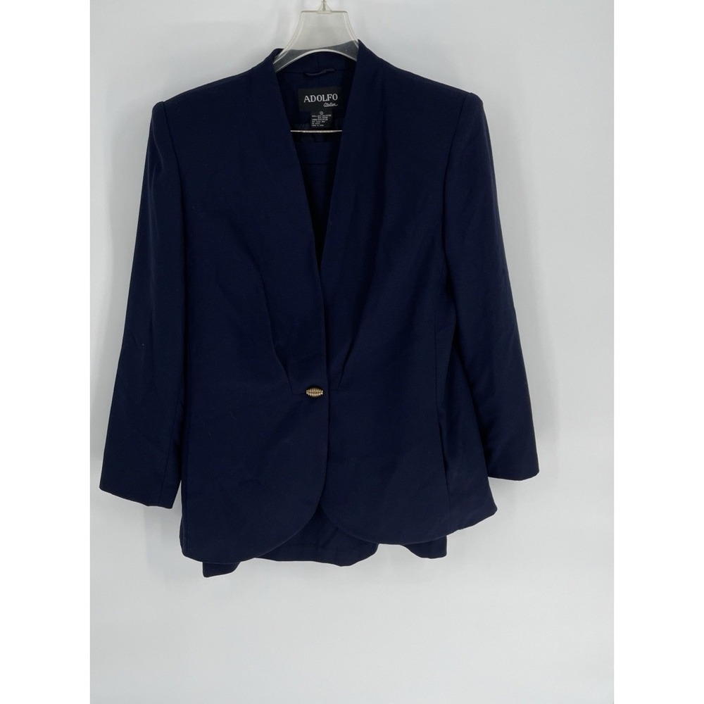 Adolfo Atelier Womens 14 Skirt Suit Navy Office Lined Straight Skirt